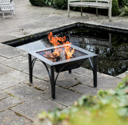 Box D Fire Pit with Two Swing Arm BBQ Racks